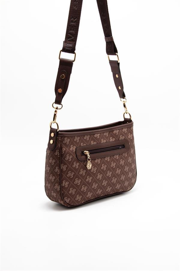 Silver & Polo SP1160 Kadın Çapraz Çanta Monogram Kahve