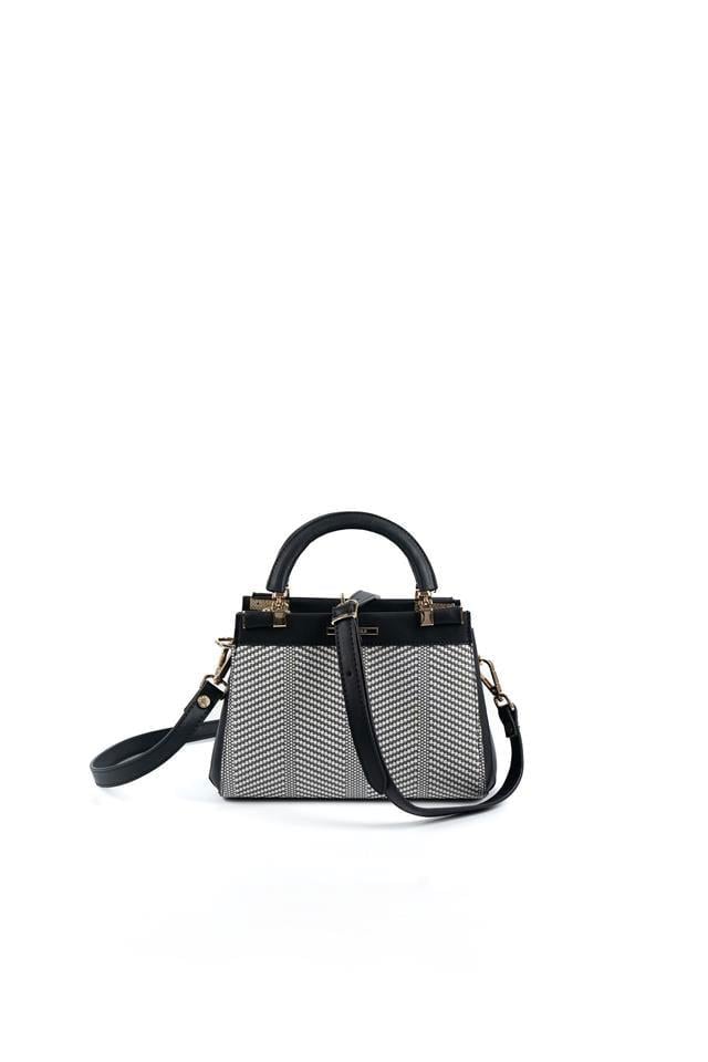 Silver & Polo SP1193 Kadın El Çantası Hasır Siyah Beyaz-Siyah