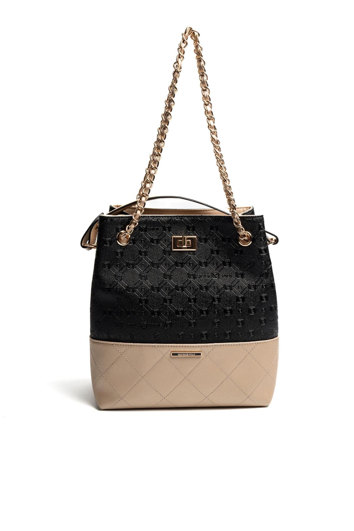 Silver Polo SP1262 Kadın Omuz Çantası Logolu Siyah-S.Nut