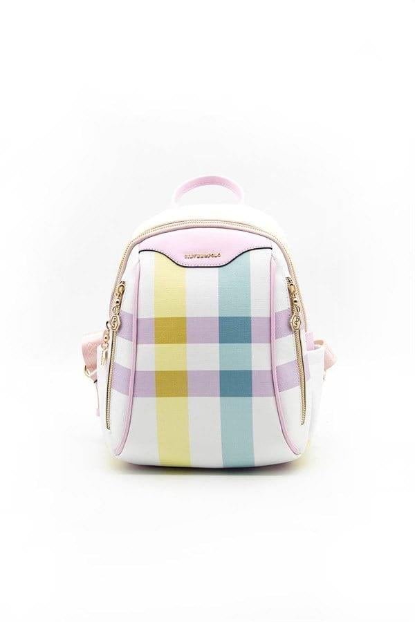 Silver Polo Lila - Pembe Ekose Kadın Sırt Çantası SP906