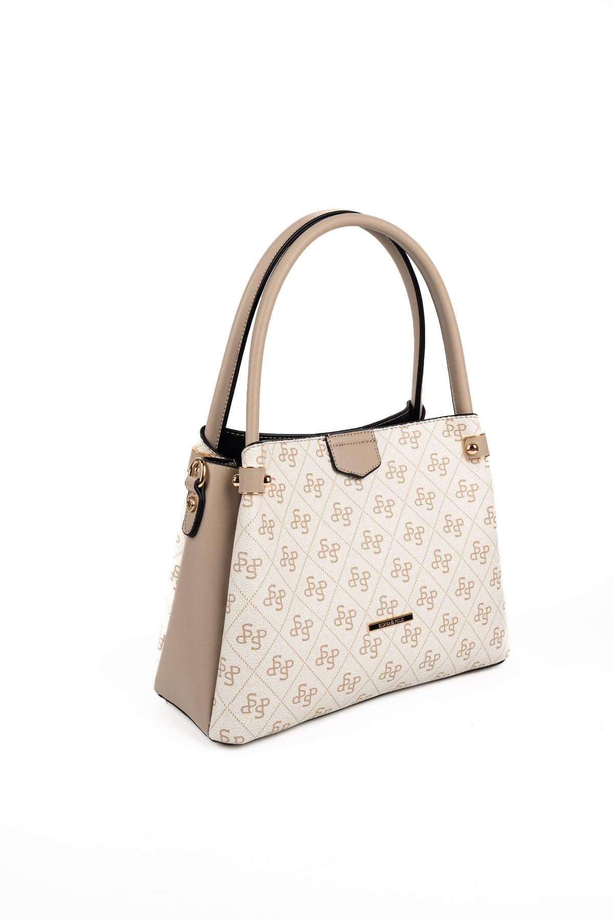Silver Polo Bej - Kum Monogram Kadın El Çantası SP1254