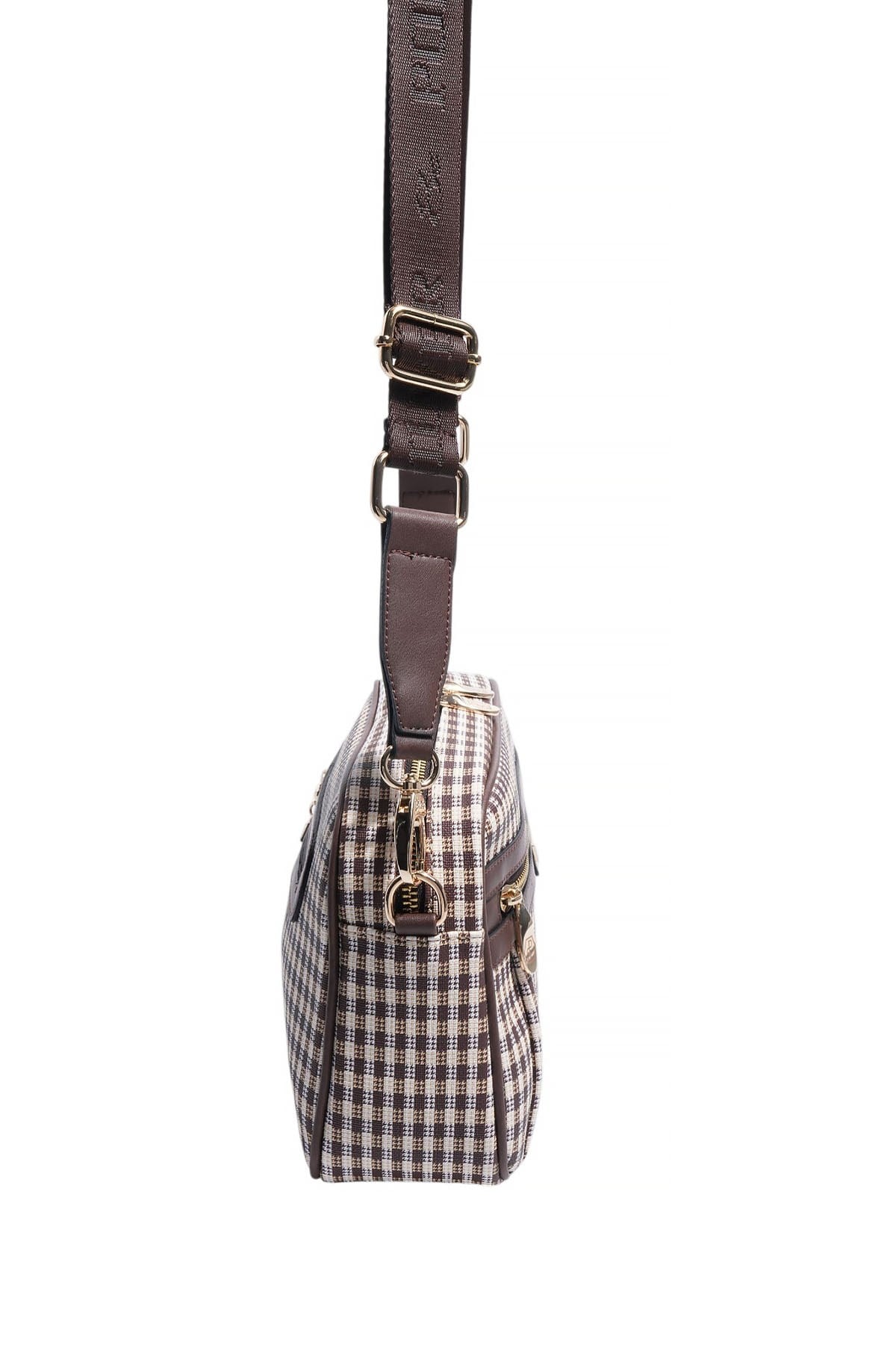 Silver Polo Kahve Sarı - Kahve Ekose Line Kare Kadın Çapraz Çanta SP1280
