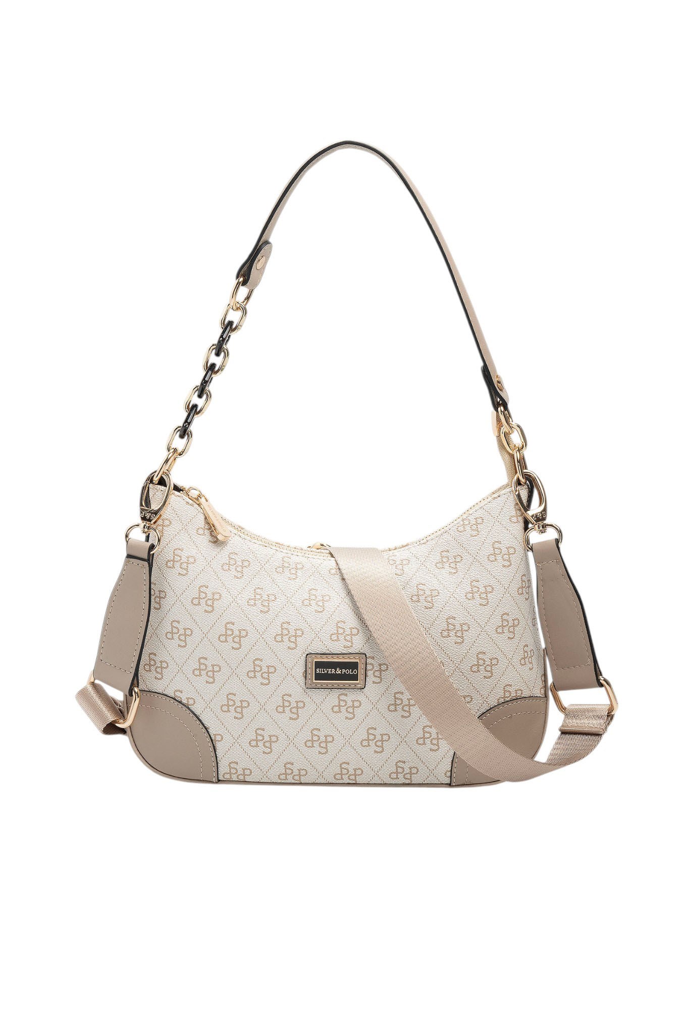 Silver & Polo SP1277 Kadın Omuz Çantası Monogram Bej-Kum