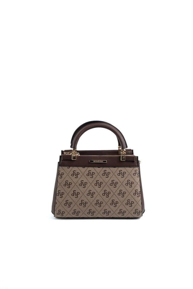 Silver & Polo SP1193 Kadın El Çantası Monogram Koyubej-Kahve