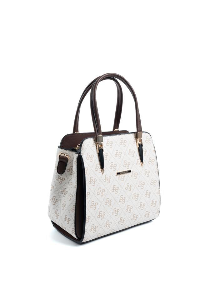 Silver Polo Bej - Kahve Monogram Kadın El Çantası SP1136
