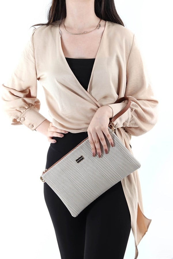 Silver & Polo SP1034 Kadın Portföy & Clutch Hasır Bej-Taba