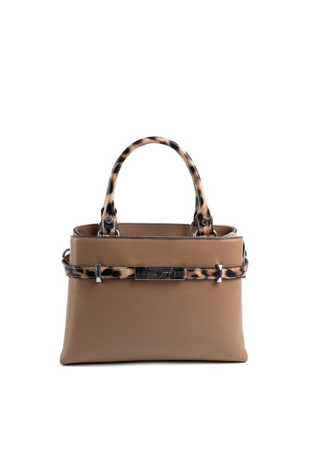 Silver Polo Bizon - Leopar Taba Düz Kadın El Çantası SP1149