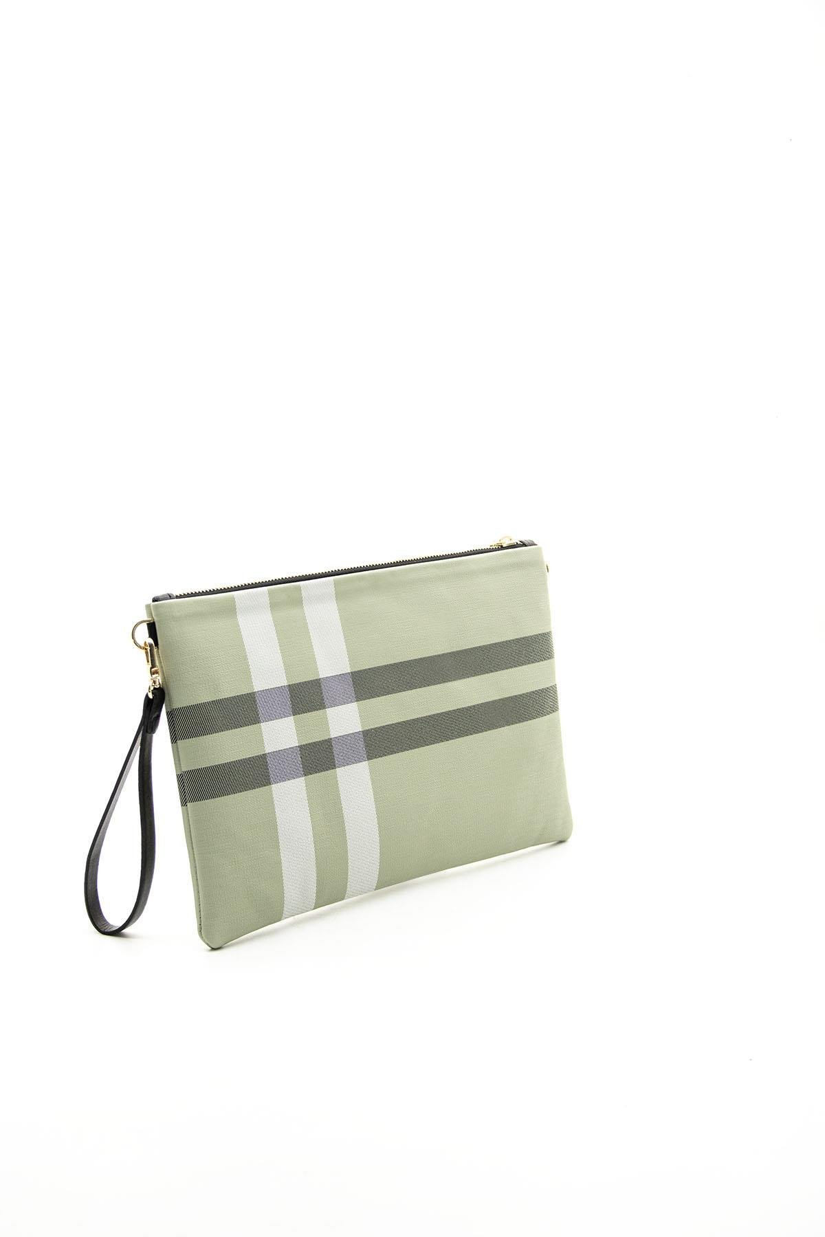 Silver Polo A.Yeşil - Kemik Ekose Kadın Portföy ve Clutch El Çantası SP1034