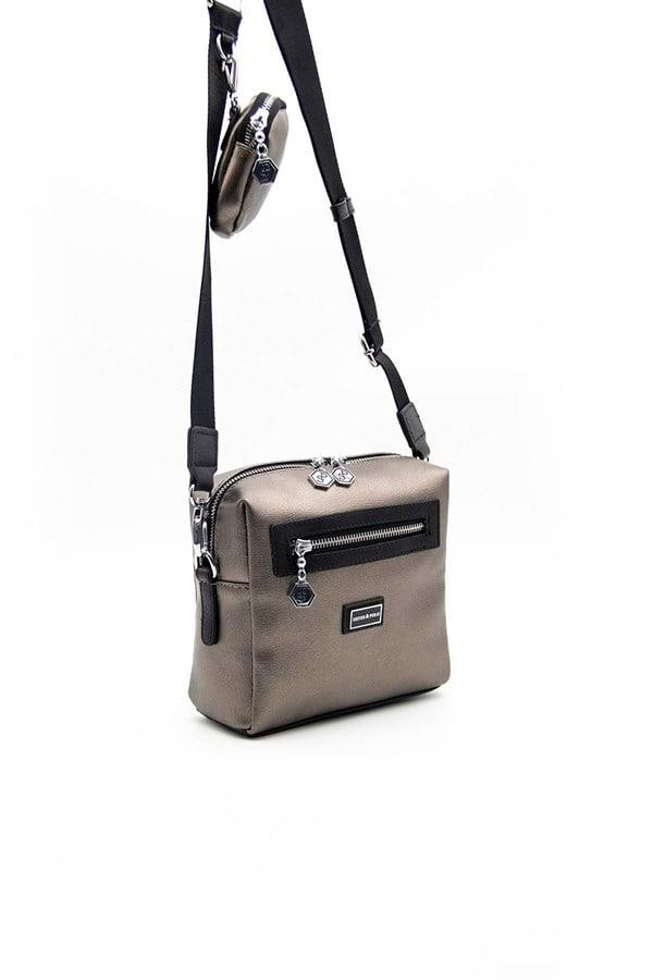 Silver & Polo SP1038 Kadın Çapraz Çanta Düz Platin-Siyah