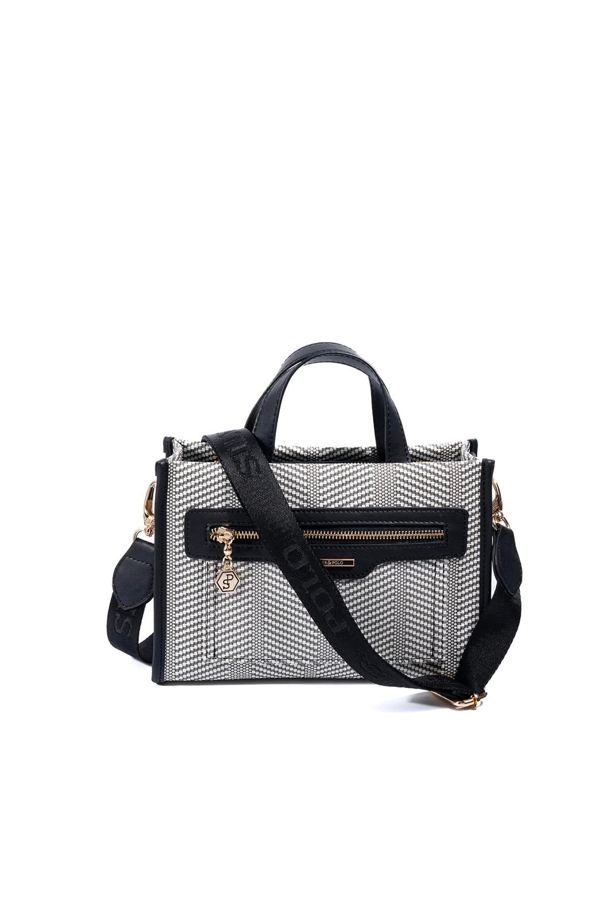 Silver & Polo SP1271 Kadın El Çantası Hasır Siyah Beyaz-Siyah