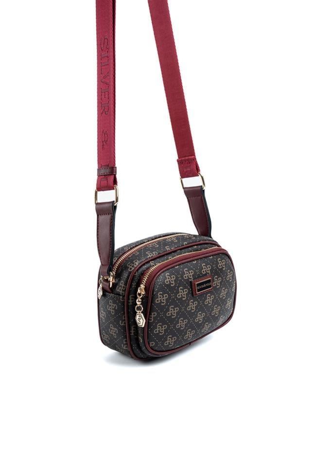 Silver Polo SP1111 Kadın Çapraz Çanta Monogram Kahve Sarı-Bordo