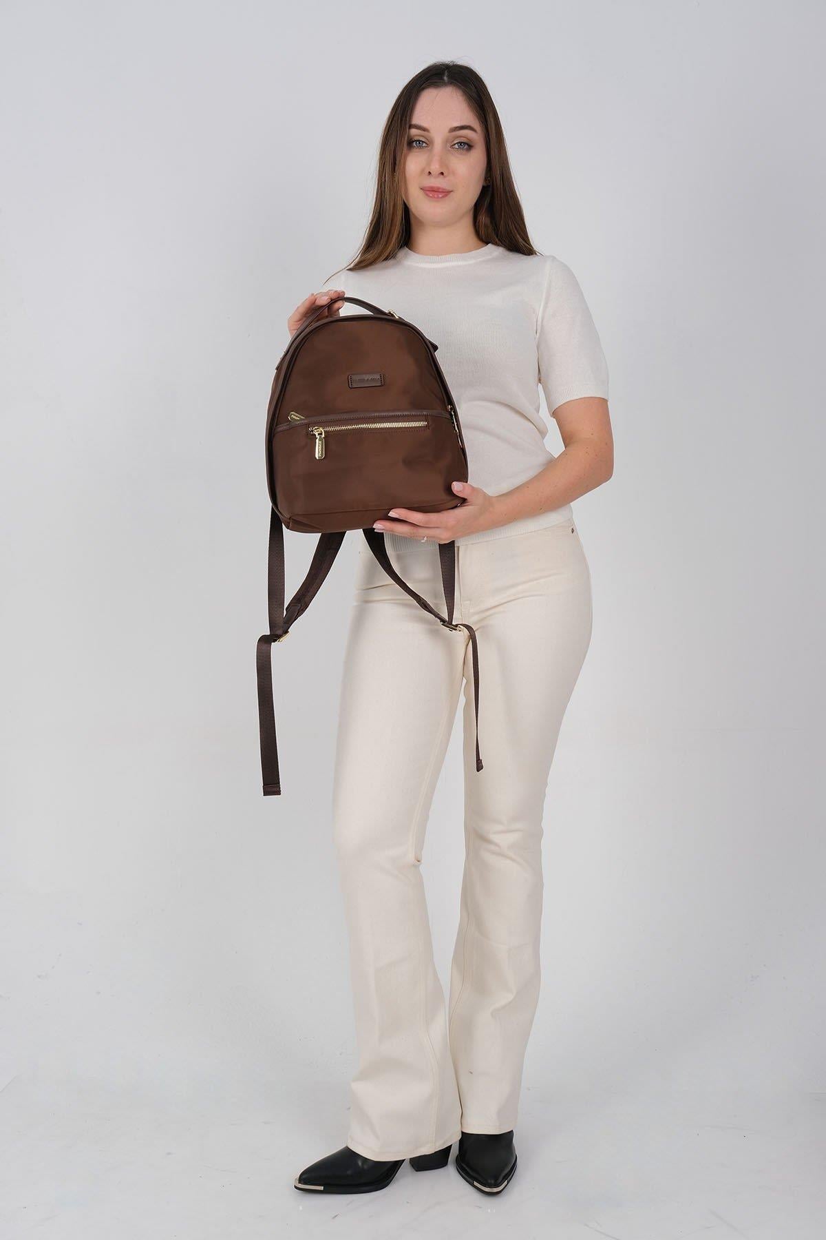Silver Polo SP1212 Kadın Sırt Çantası Saten Kahve-Kahve