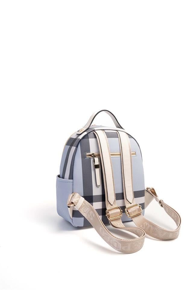 Silver & Polo SP1130 Kadın Sırt Çantası Ekose Mavi-Kemik