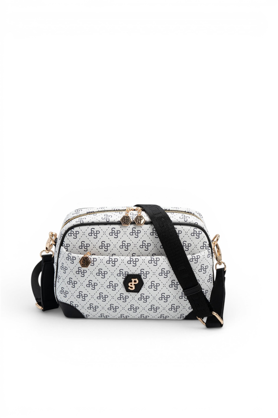 Silver Polo SP1094 Kadın Çapraz Çanta Monogram Beyaz-Siyah