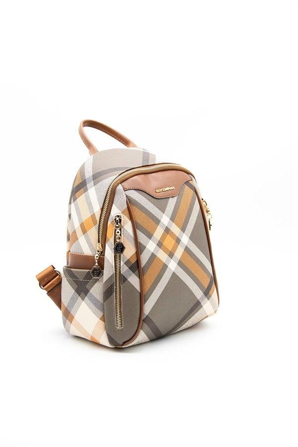 Silver & Polo SP906 Kadın Sırt Çantası Ekose Haki-Taba