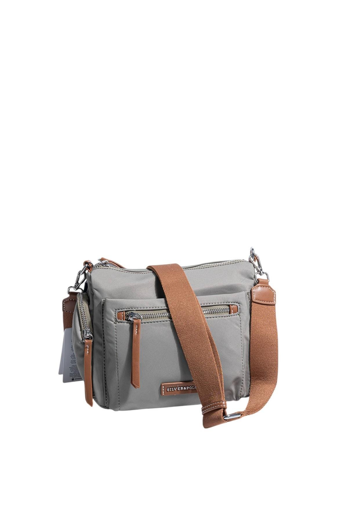 Silver Polo Yeşil - Taba Saten Kadın Çapraz Çanta SP1229