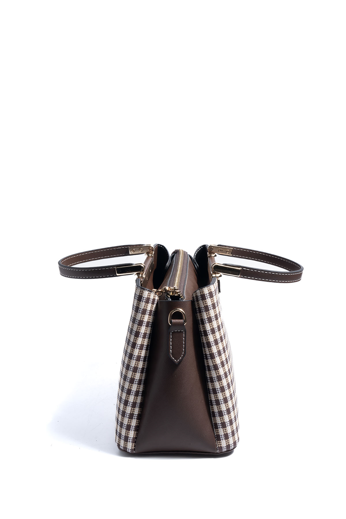 Silver & Polo SP913 Kadın El Çantası Ekose Line Kare Kahve Sarı-Kahve