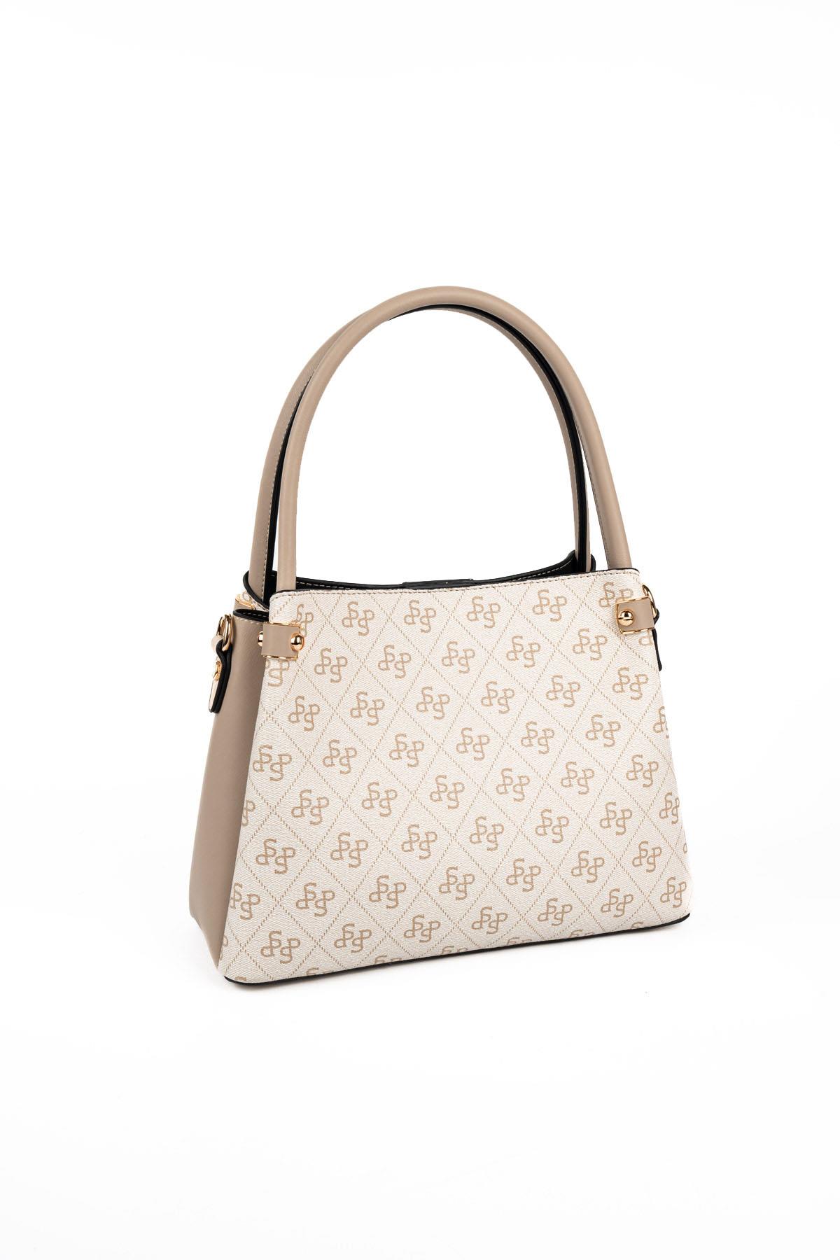 Silver Polo Bej - Kum Monogram Kadın El Çantası SP1254
