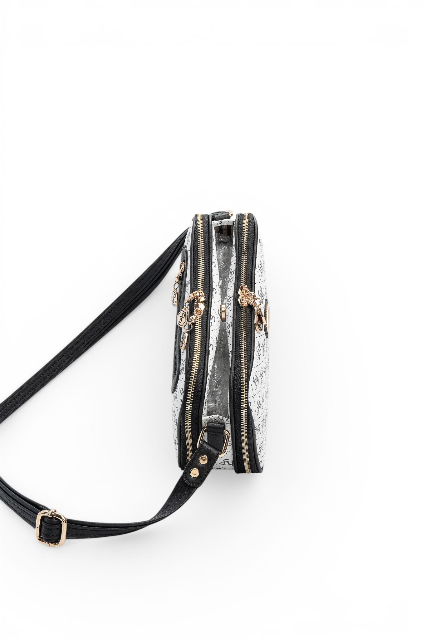 Silver Polo Beyaz - Siyah Monogram Kadın Çapraz Çanta SP899