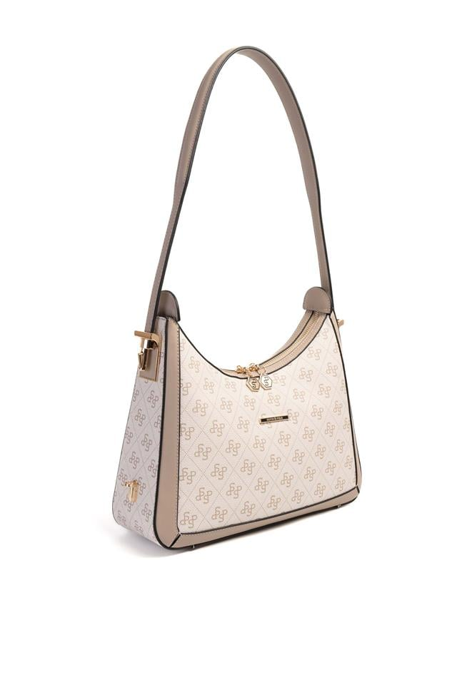 Silver & Polo SP1187 Kadın Omuz Çantası Monogram Bej-Kum
