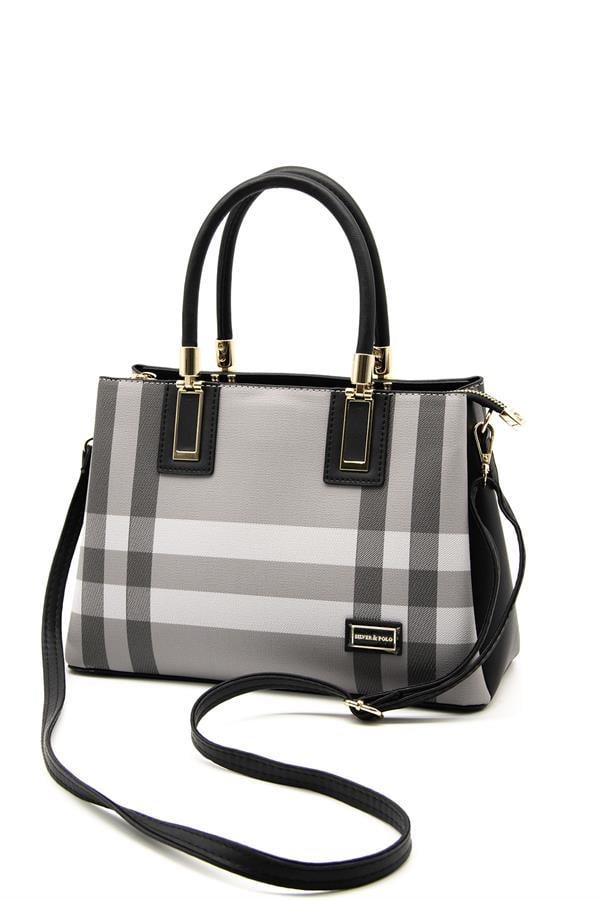 Silver & Polo SP1000 Kadın El Çantası Ekose Gri-Siyah
