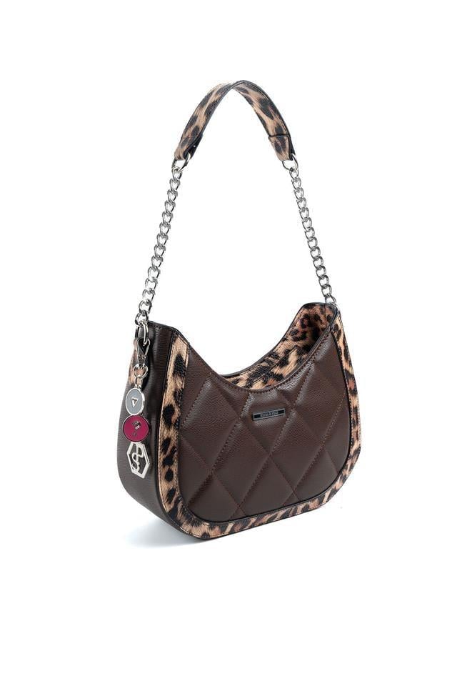Silver Polo Kahve - Leopar Taba Düz Kadın Omuz Çantası SP1168