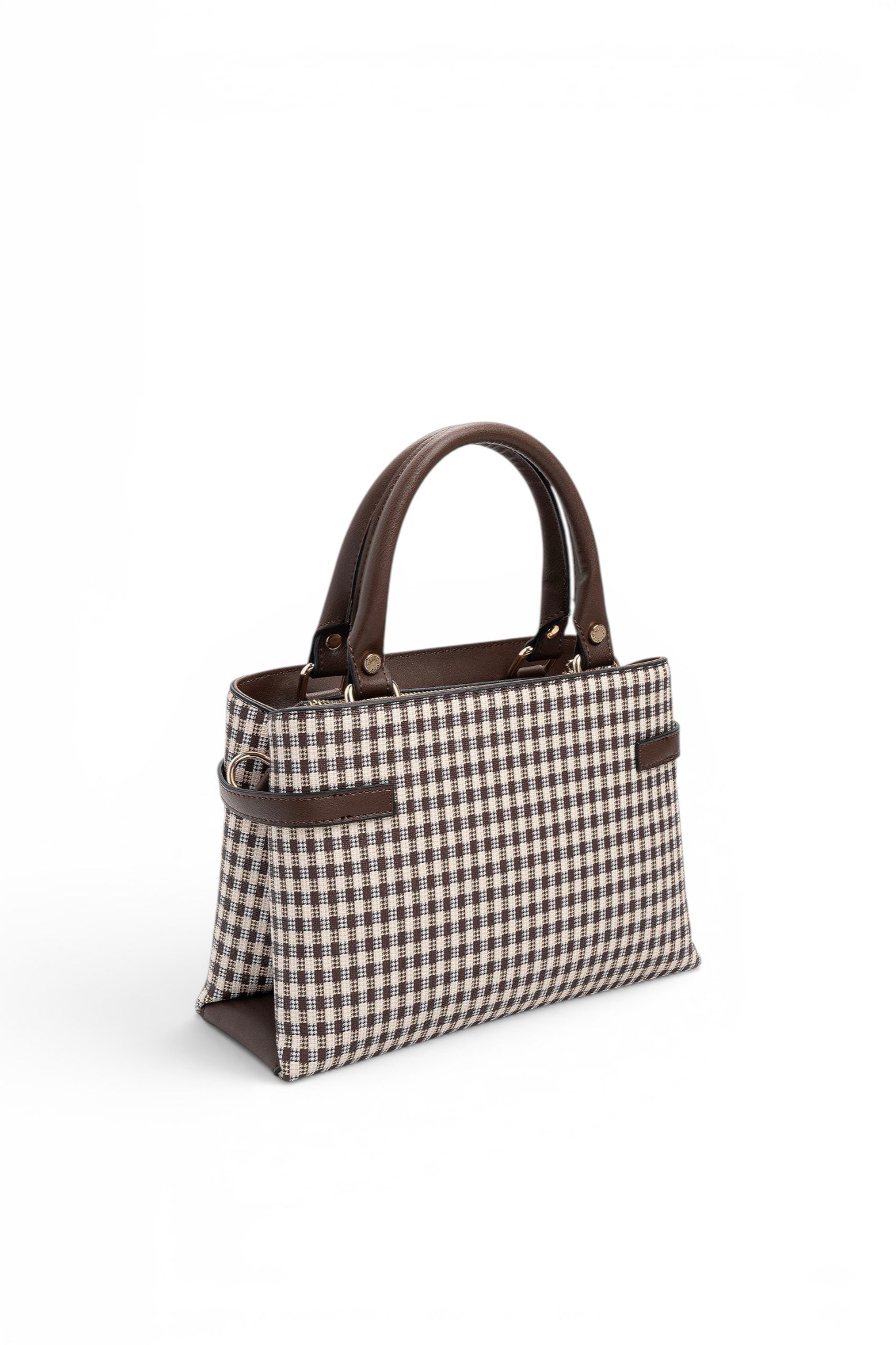 Silver Polo Kahve Sarı - Kahve Ekose Line Kare Kadın El Çantası SP1149