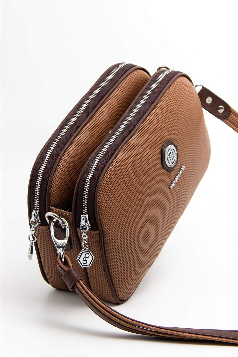 Silver & Polo SP745 Kadın Çapraz Çanta Petek Karamel-Kahve