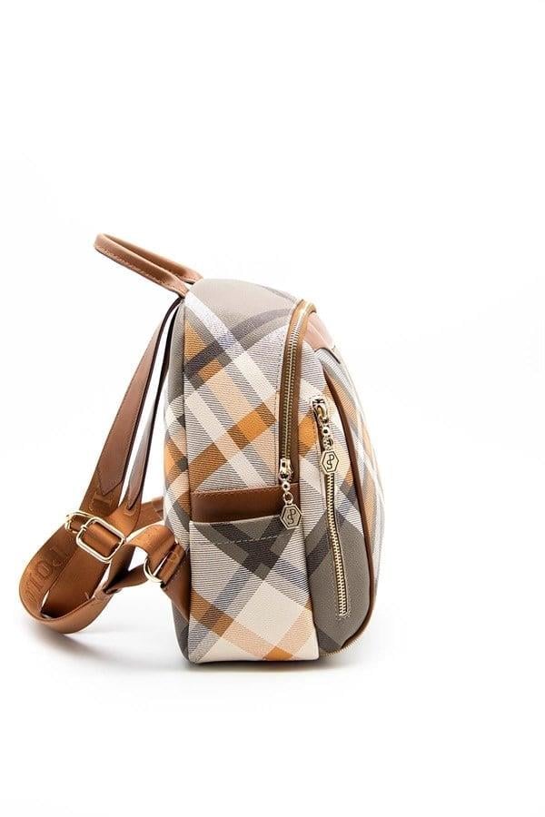 Silver & Polo SP906 Kadın Sırt Çantası Ekose Haki-Taba