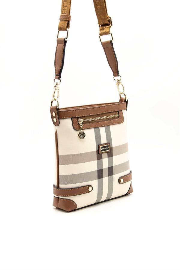 Silver & Polo SP1120 Kadın Çapraz Çanta Ekose Krem-Taba