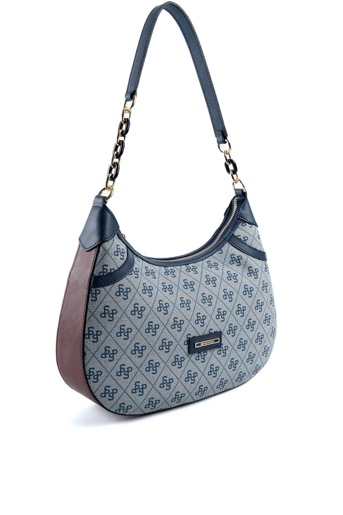 Silver & Polo SP1255 Kadın Omuz Çantası Monogram Gri-Laci-Bordo