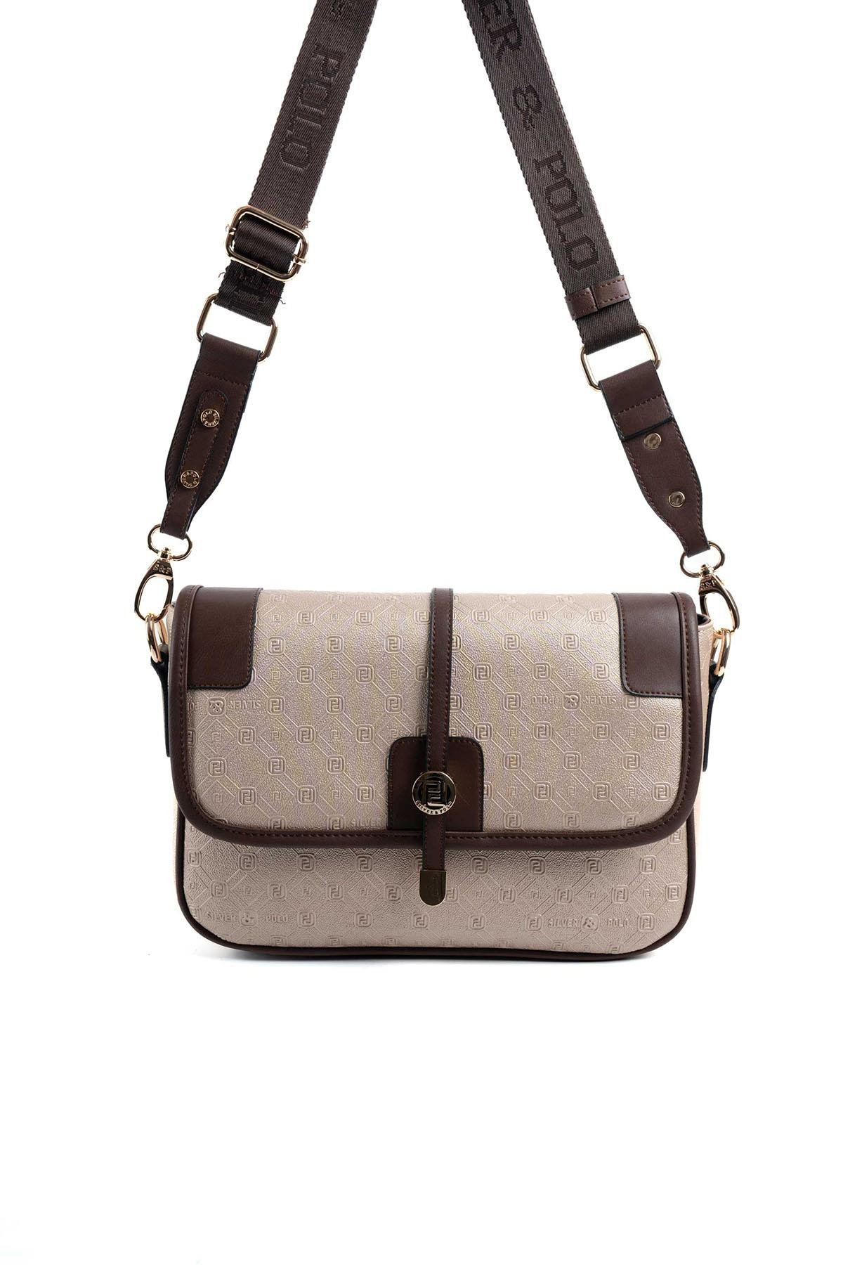 Silver Polo SP1182 Kadın Çapraz Çanta Logolu Nut-Kahve