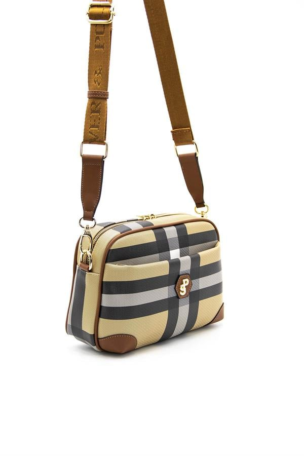 Silver & Polo SP1094 Kadın Çapraz Çanta Ekose Bej-Taba