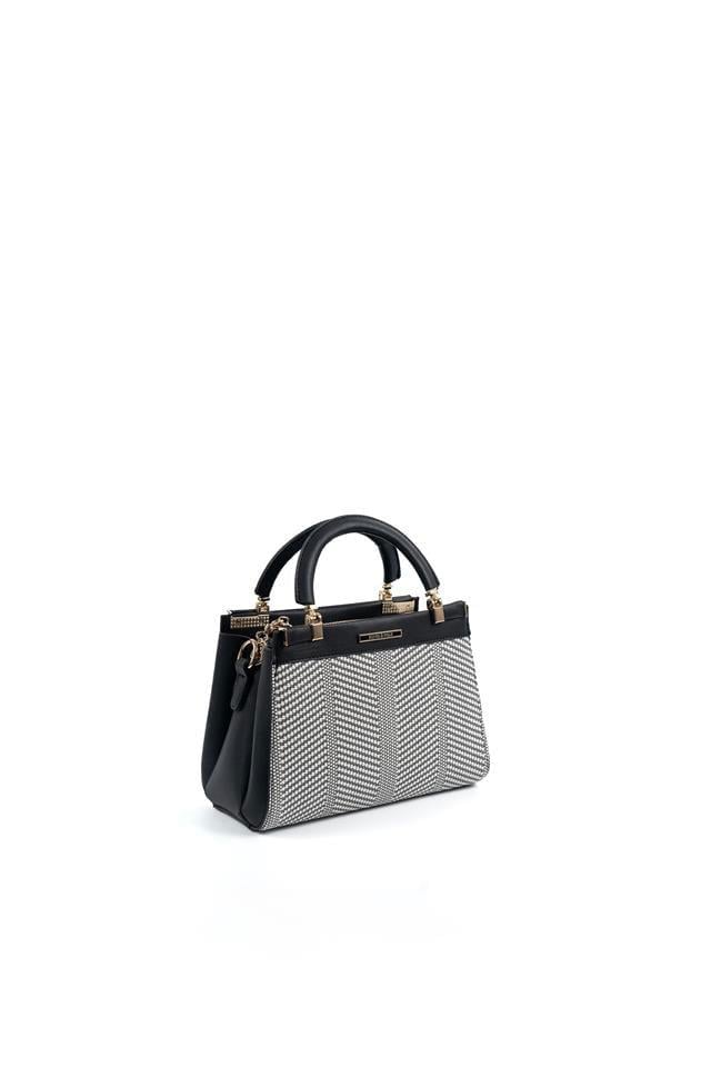 Silver & Polo SP1193 Kadın El Çantası Hasır Siyah Beyaz-Siyah