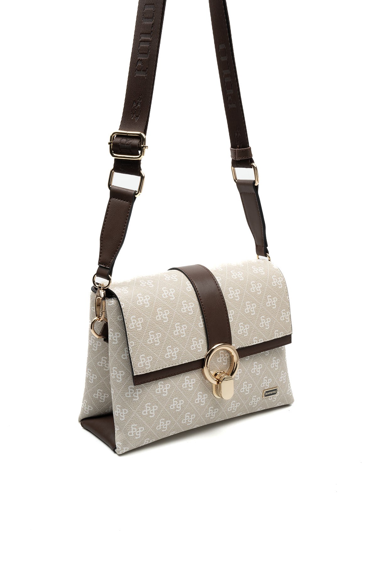 Silver Polo SP1275 Kadın Çapraz Çanta Monogram Taş-Kahve