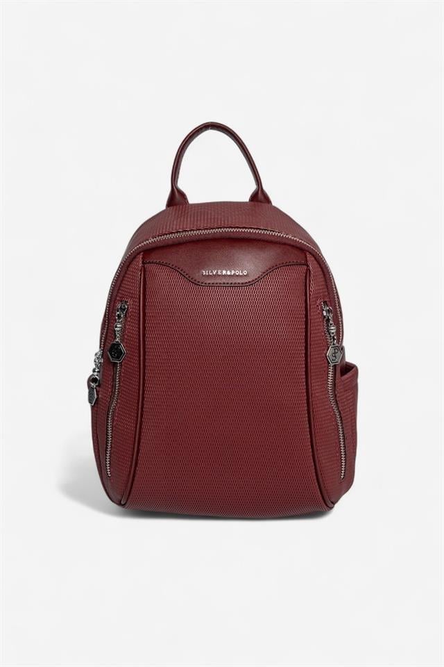 Silver Polo Bordo - Bordo Petek Kadın Sırt Çantası SP906