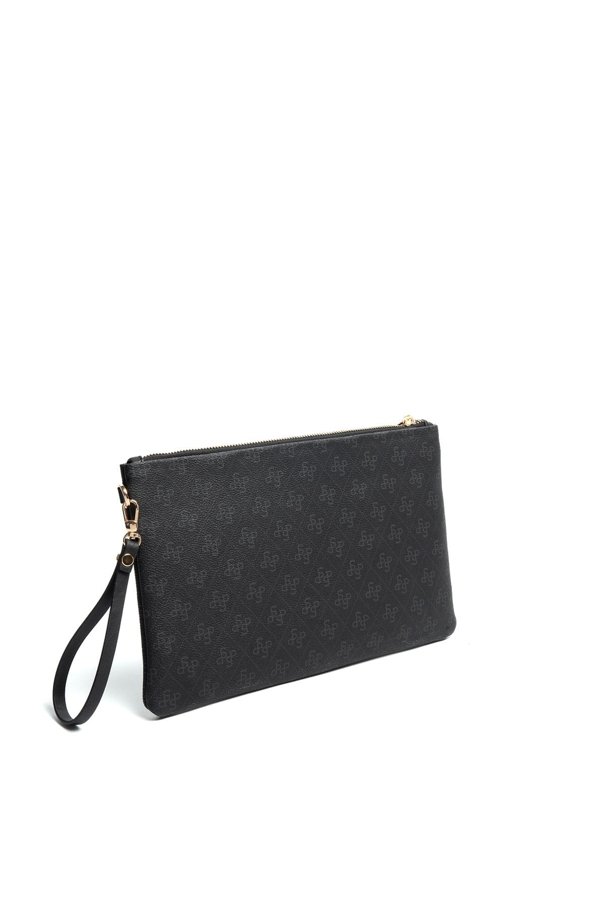 Silver Polo Siyah - Siyah Monogram Kadın Portföy ve Clutch El Çantası SP1034