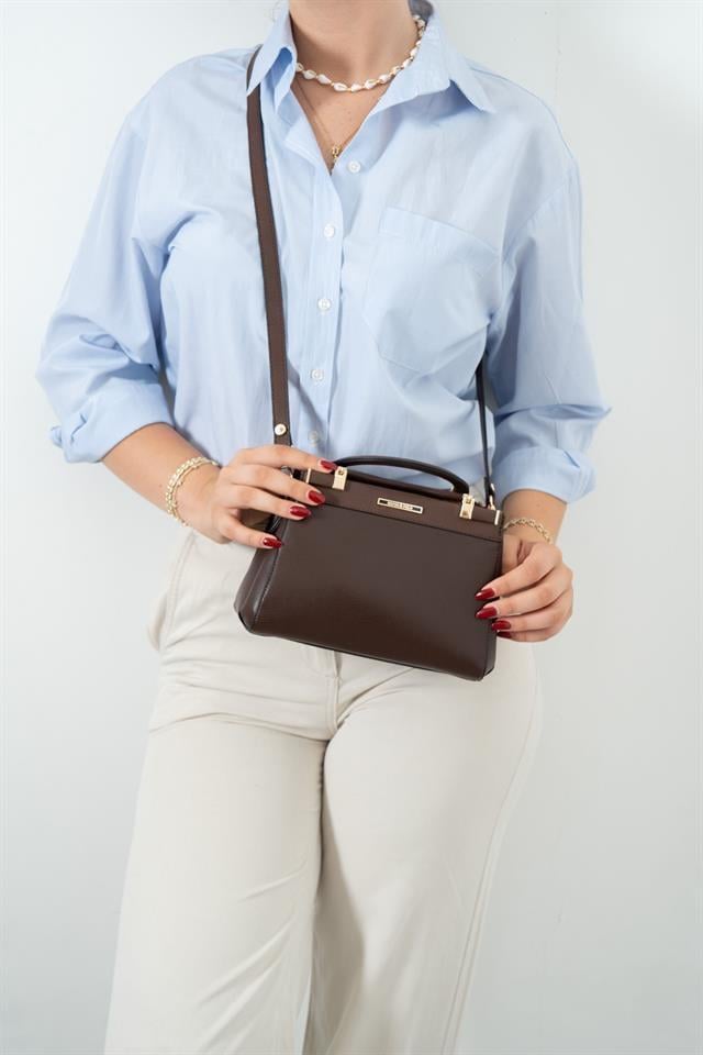 Silver & Polo SP1193 Kadın El Çantası Düz Kahve-Kahve