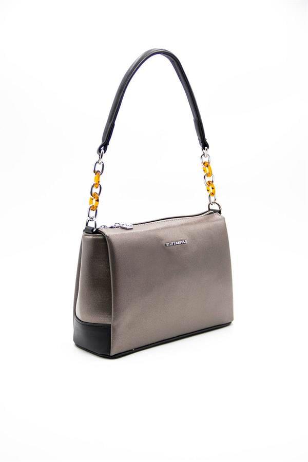 Silver & Polo SP910 Kadın Çapraz Çanta Düz Platin-Siyah
