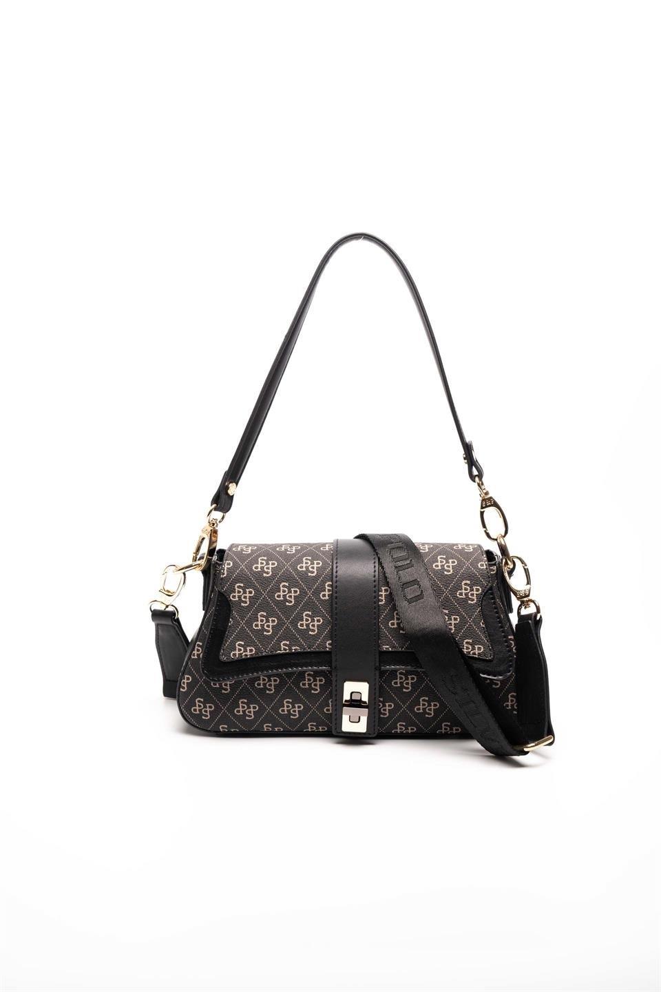 Silver & Polo SP1177 Kadın Omuz Çantası Monogram Füme-Siyah