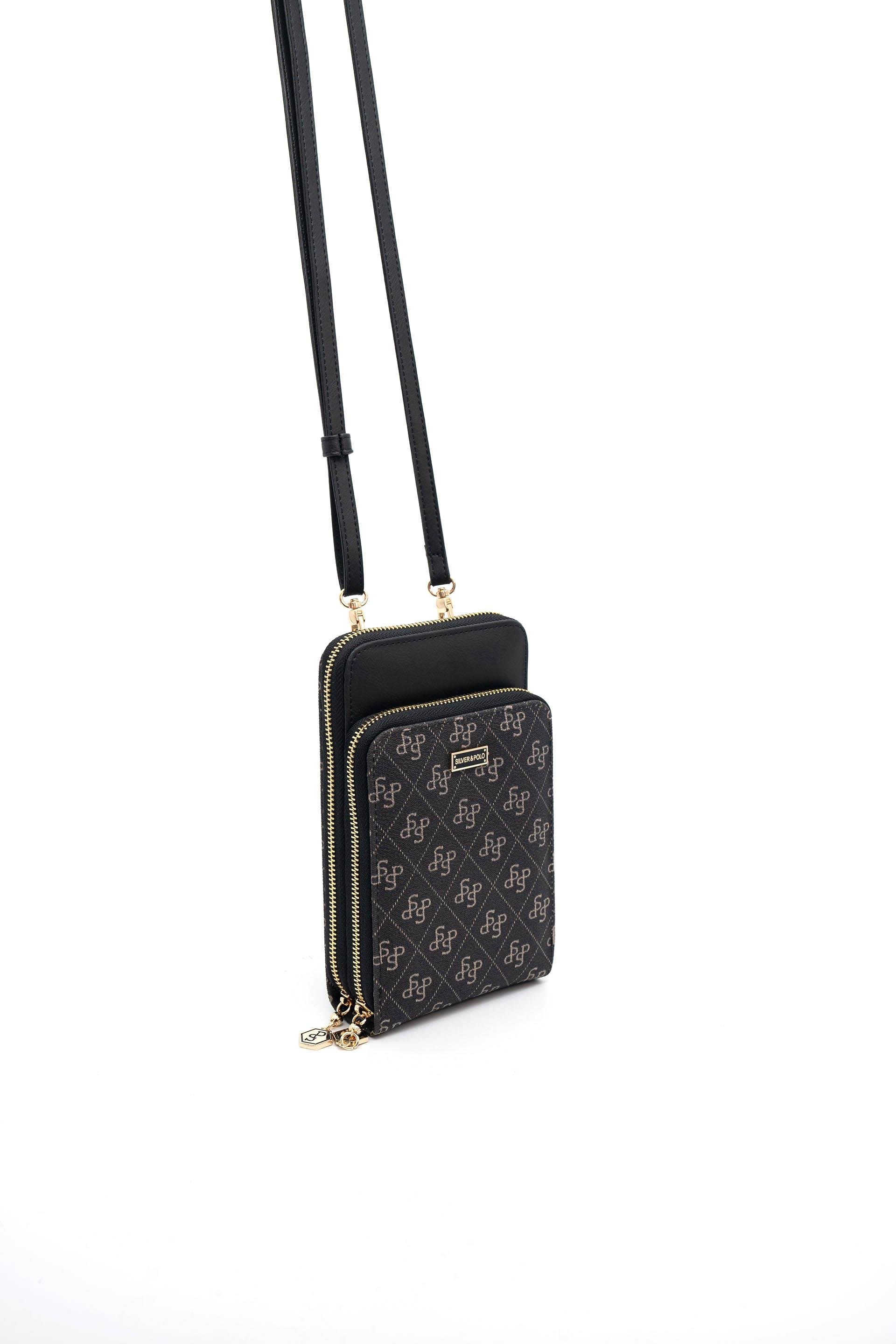 Silver & Polo SP1011 Kadın Telefon Çantası Monogram Füme-Siyah