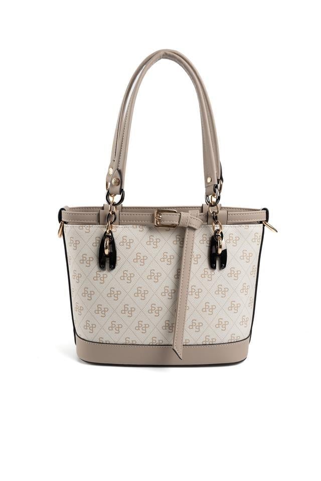 Silver Polo Bej - Kum Monogram Kadın El Çantası SP1155