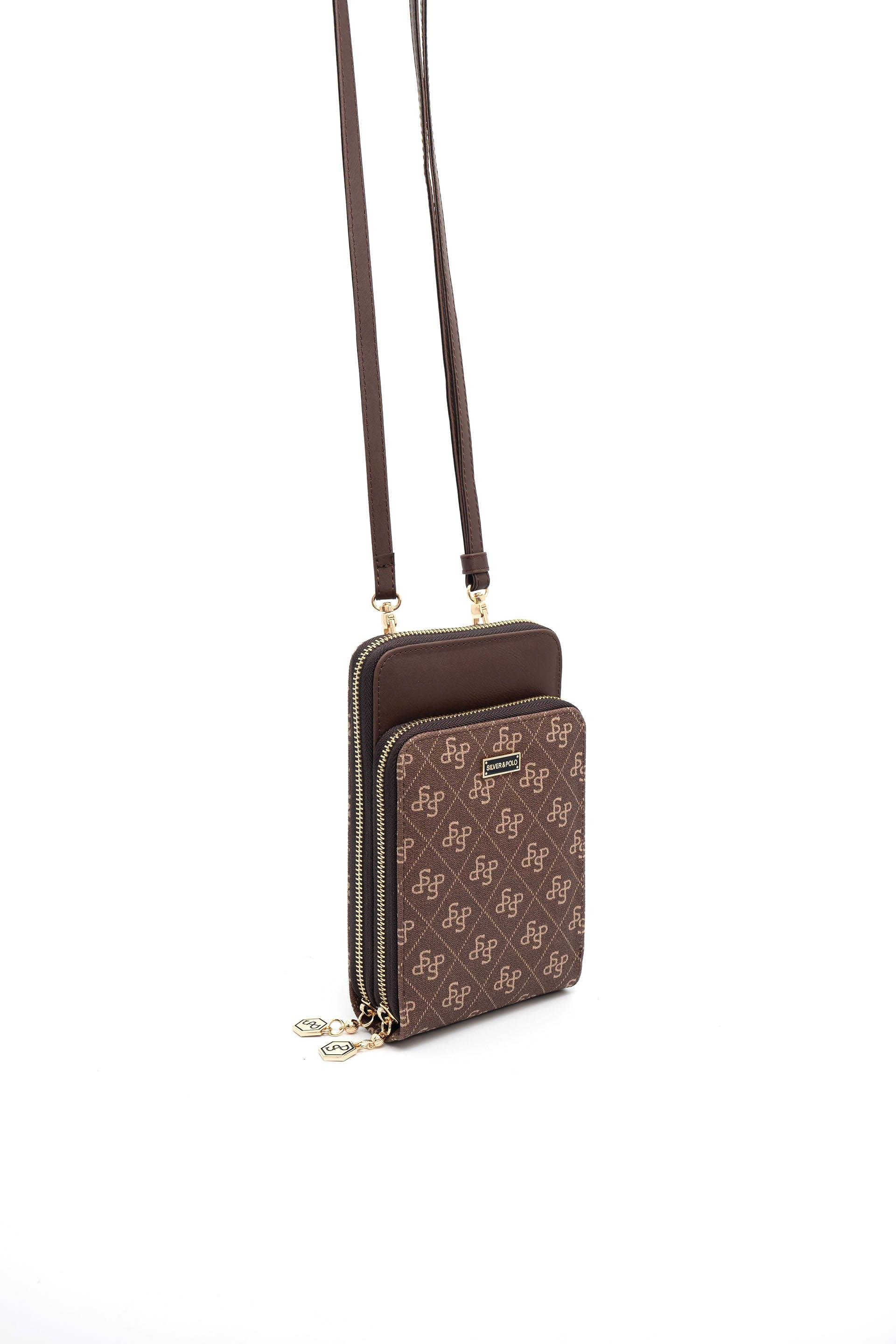 Silver & Polo SP1011 Kadın Telefon Çantası Monogram Kahve