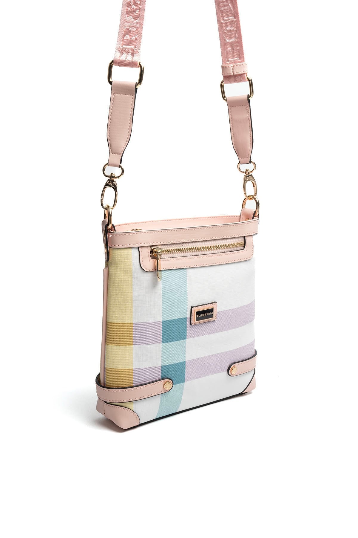 Silver & Polo SP1120 Kadın Çapraz Çanta Ekose Lila-Pembe