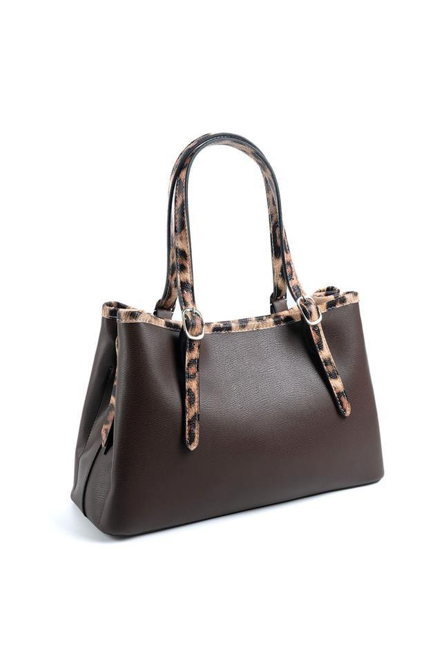 Silver Polo SP1252 Kadın El Çantası Düz Kahve-Leopar Taba