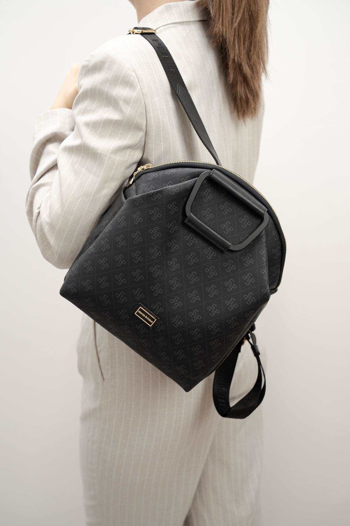 Silver & Polo SP771 Kadın Sırt Çantası Monogram Siyah