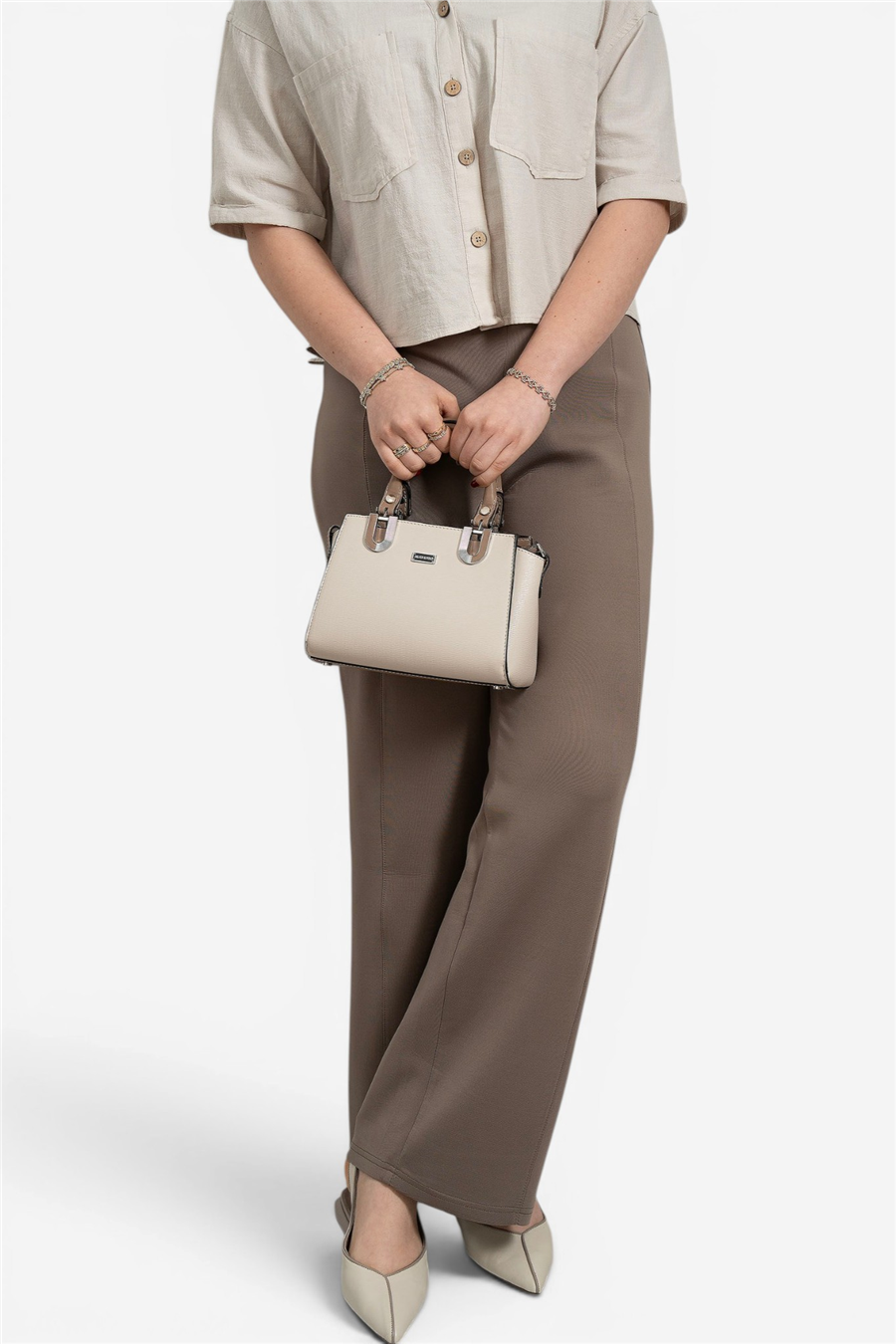 Silver Polo Bej - Latte Düz Kadın El Çantası SP1281