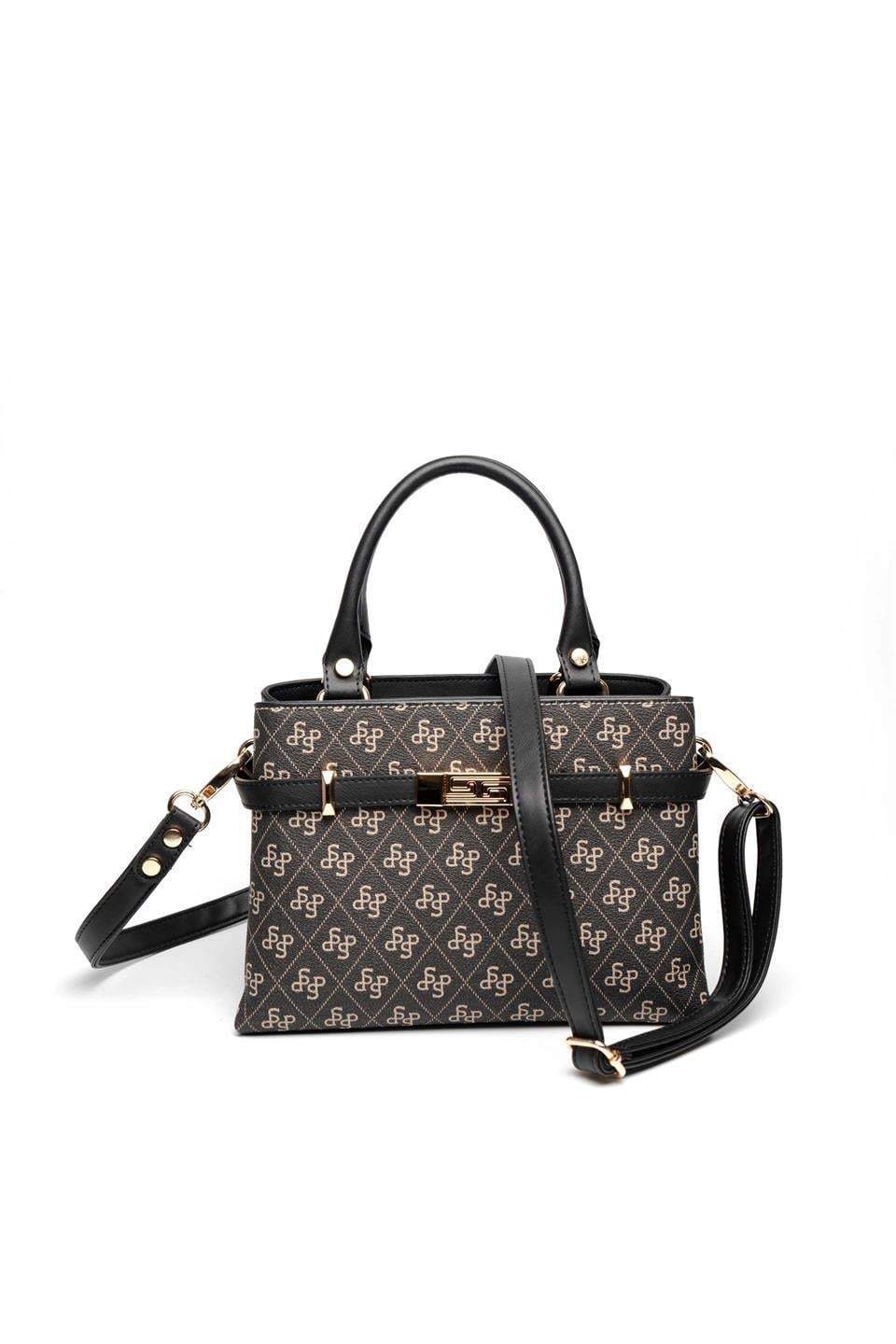 Silver & Polo SP1149 Kadın El Çantası Monogram Füme-Siyah