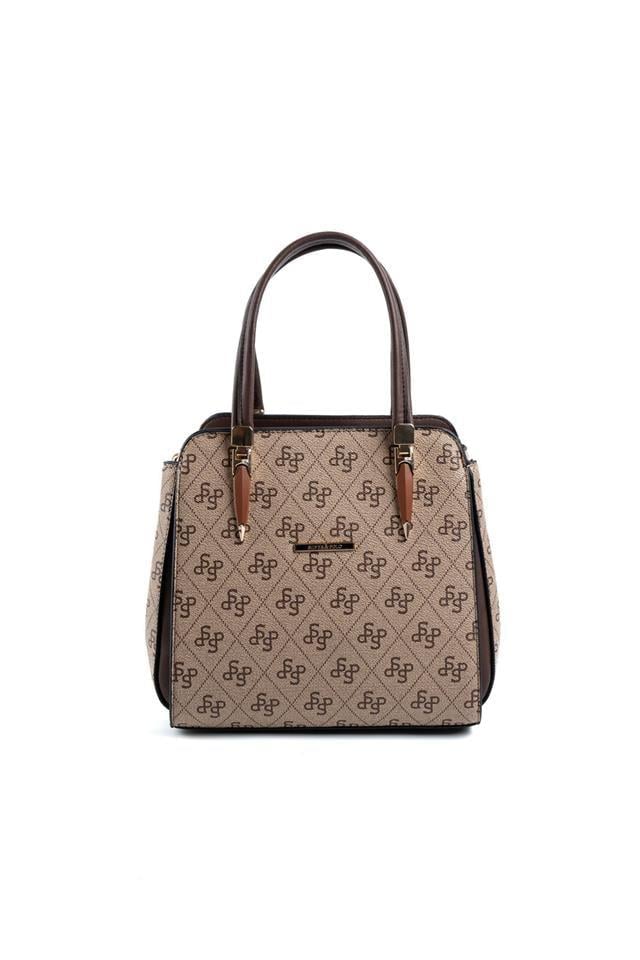 Silver Polo SP1136 Kadın El Çantası Monogram Koyubej-Kahve