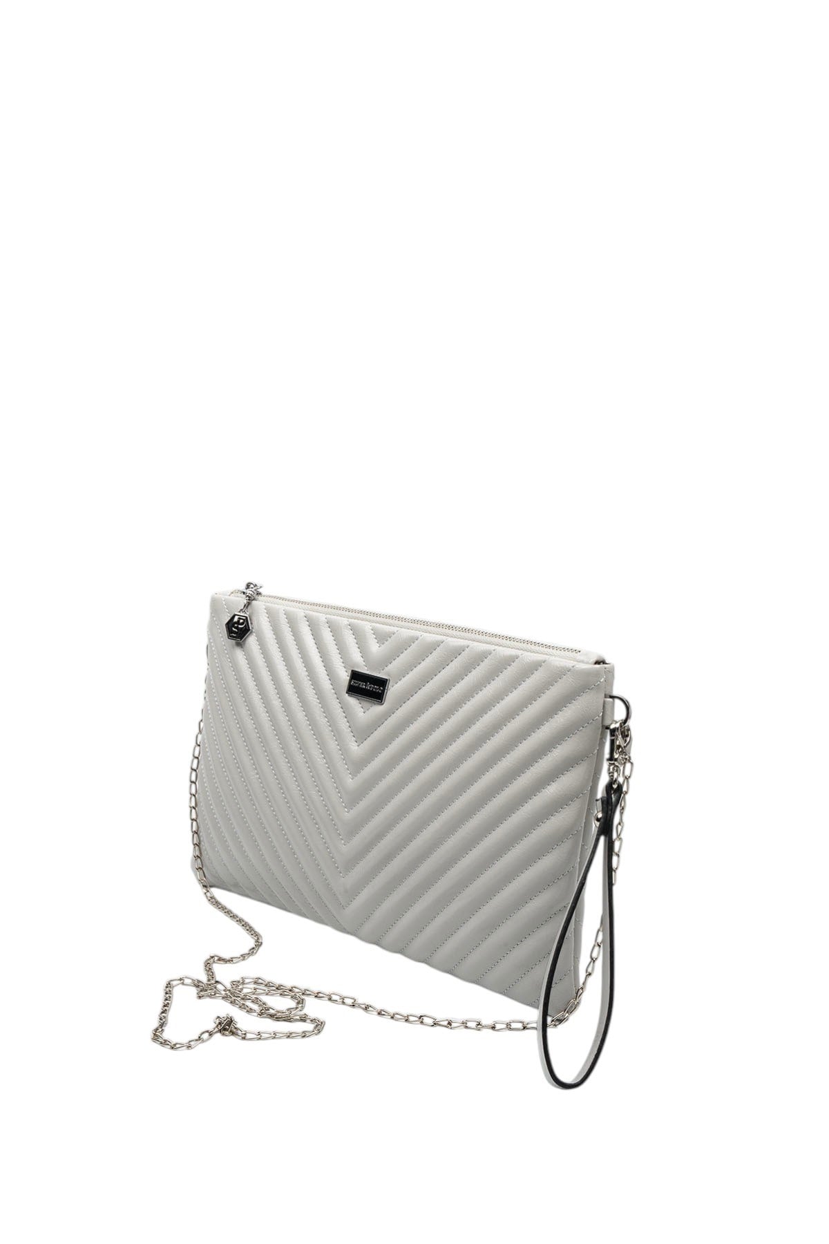 Silver Polo Crash Gri Kapitone V Kadın Portföy ve Clutch El Çantası SP1034